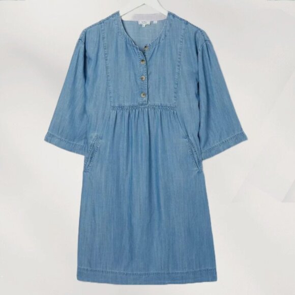NWOT Fat Face United Kingdom Andi Chambray Dress in Blue Women's Size 10 Regular - Picture 1 of 15